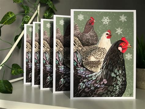 Pack Of 5 Three French Hens Christmas Cards 12 Days Of Etsy