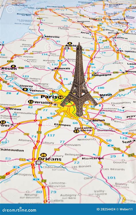 Eiffel Tower In Paris On Map Stock Photo Image Of Landmark Paper