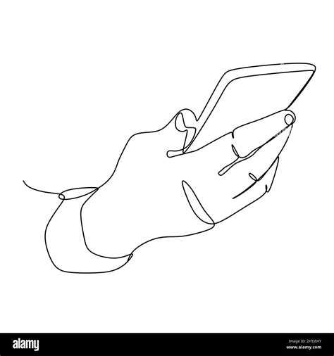 Continuous One Line Drawing Of Hand Holding Phone Or Smartphone Modern