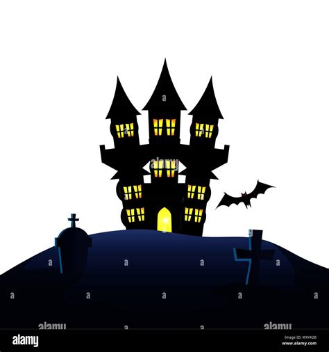 Haunted Castle Of Halloween In Cemetery Stock Vector Image And Art Alamy