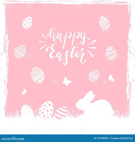 Pink Easter Background With Eggs And Rabbit Stock Vector Illustration