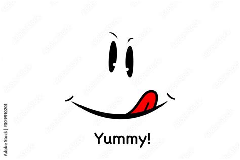 vetor do stock yummy smiley emoticon with happy smile tongue lick mouth tasty food eating