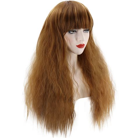 Long Wavy Curly Full Wig Bangs Cosplay Party Black Wigs Synthetic Hair