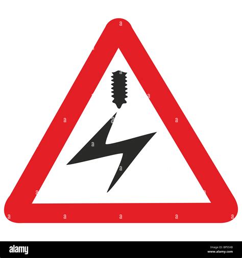 Uk Road Sign Danger High Voltage Overhead Power Line Stock Photo