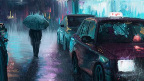 Rainy City Wallpaper Painting