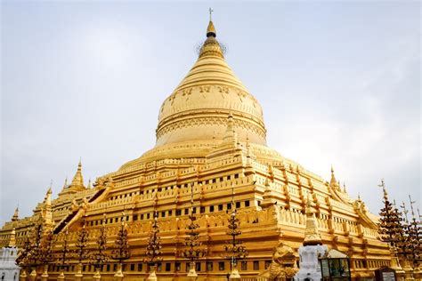 Shwezigon Pagoda Golden Temple In Bagan Myanmar