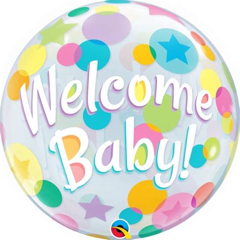 Welcome Baby Colourful Dots 22 Qualatex Bubble Party Balloon