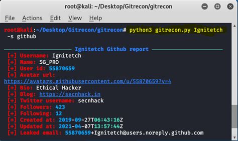 Gitrecon Osint Tool For Github In Kali Linux Geeksforgeeks