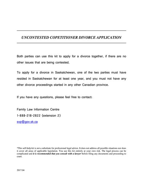 The best and cheapest outcome is always a negotiation reflected in a separation agreement followed by a simple uncontested divorce application. Canada Uncontested Copetitioner Divorce Application 2017 - Fill and Sign Printable Template ...