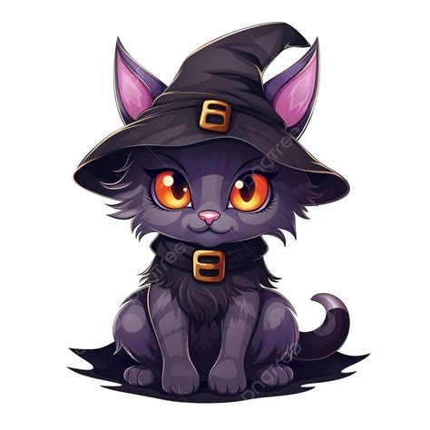 Halloween Cat Witch Cat Dressed In Halloween Costume Cartoon Vector