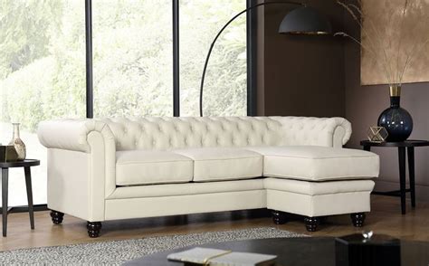 Hampton Chesterfield Ivory Leather Corner Sofa L Shape Furniture