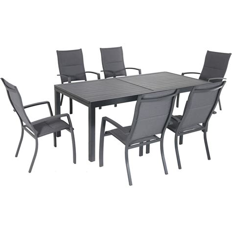 Hanover Naples 7 Piece Aluminum Outdoor Dining Set With 6 Padded Sling