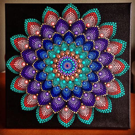 Beautiful Dot Mandala On Stretched Canvas 12 X 12 Etsy Dots Art