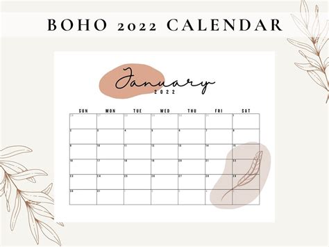 2022 Monthly Calendar Printable Neutral Boho Calendar Modern Etsy