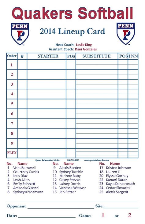 Lineup Cards 50 Cards