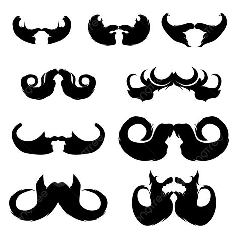 Mustaches Icons Set Barber Beard Silhouette Transparent Background
