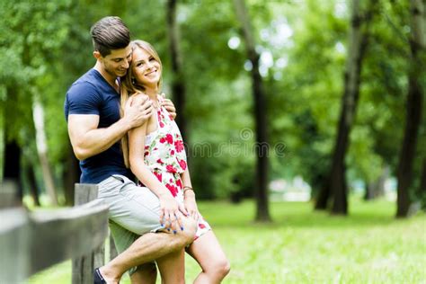 Happy Couple Loving Each Other Outdoors Stock Image Image Of Romance