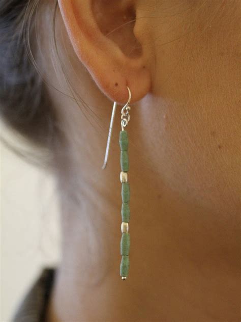 Turquoise And Silver Beads Dangle Earrings E0157 Etsy