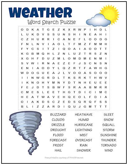Weather Word Search Free Printable Weather Word Search Puzzle Print
