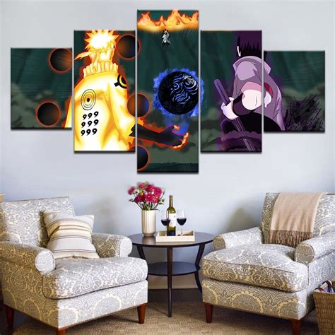 5 Panels Canvas Prints Naruto Naruto Vs Sasuke Canvas Painting Poster