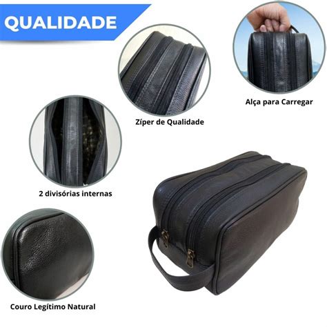 Necessaire Masculina Bolsa Porta Objeto Viagem Couro Grande Monolo