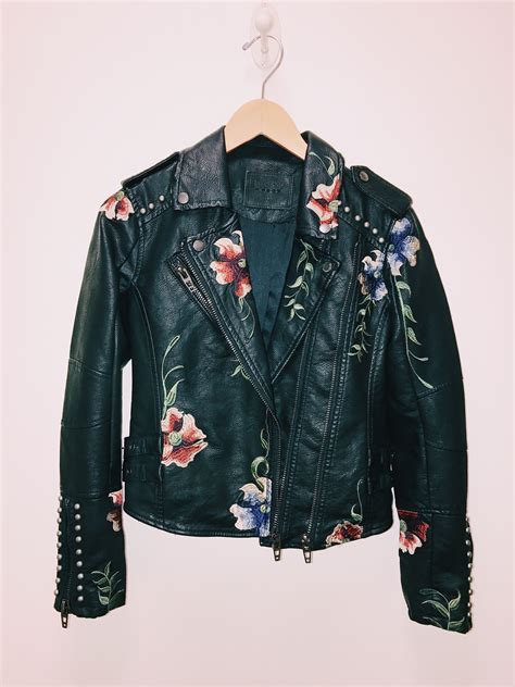 Floral Embroidered Leather Jacket Embroidered Leather Jacket