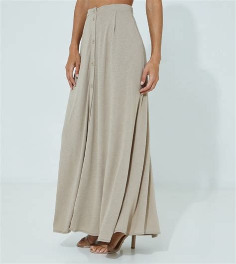 Buy Ardene Solid Button Down Maxi Skirt In Beige ThStreet Saudi Arabia