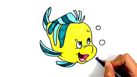 How To Draw Flounder Ariel Youtube