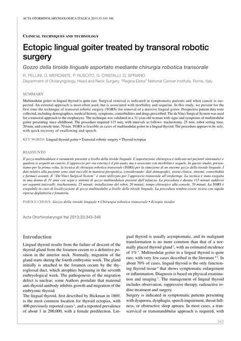 Pdf Ectopic Lingual Goiter Treated By Transoral Robotic Surgery
