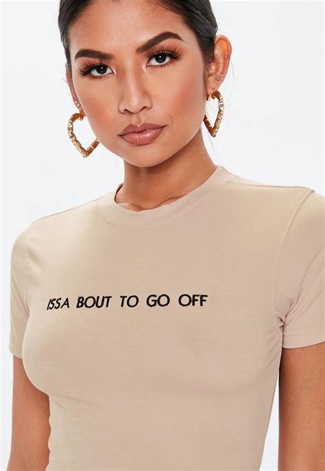 Sand Embroidered Fitted Cropped T Shirt | Missguided Australia