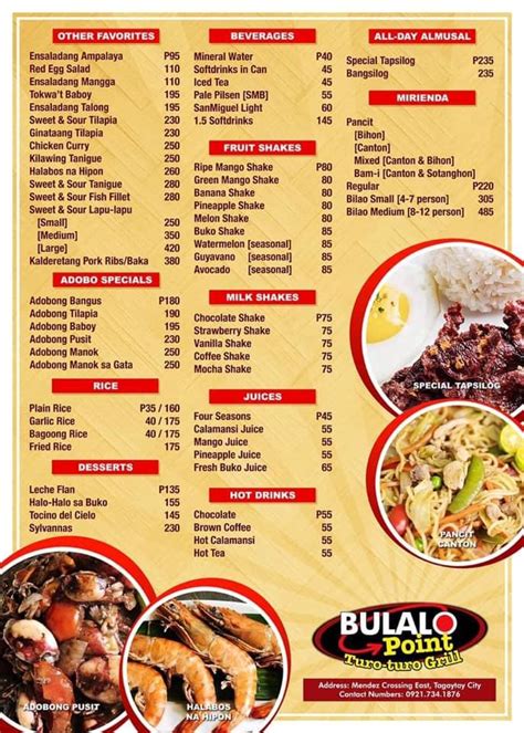Menu At Bulalo Point Restaurant Laurel Aguinaldo Highway