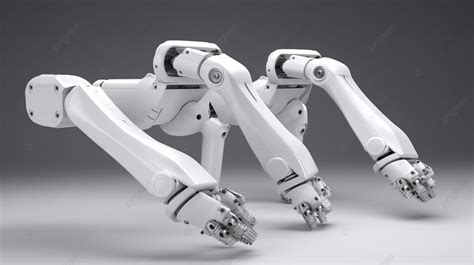 두 개의 3d 렌더링된 로봇 팔이 있는 빈 공간 흰색 배경 기계 팔 로봇 팔 산업용 로봇 배경 일러스트 및 사진 무료