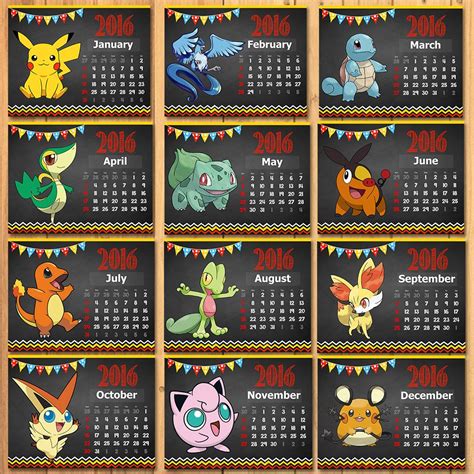 Pokemon 2016 Monthly Calendar Chalkboard Pokemon Monthly Calendar