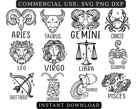 Zodiac Signs Bundle Svg Horoscope Svg Png Dxf Astrology Svg Etsy