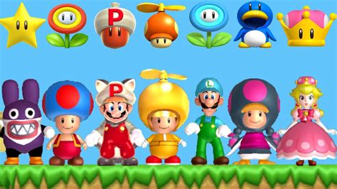 All Characters And Power Ups In New Super Mario Bros U Deluxe Youtube