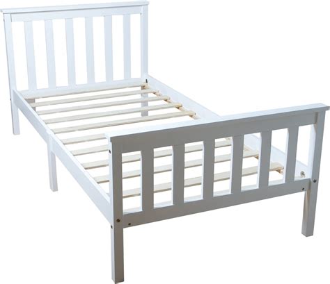 Home Treats Single Bed White Solid Wooden Bed Frame For Adults Kids