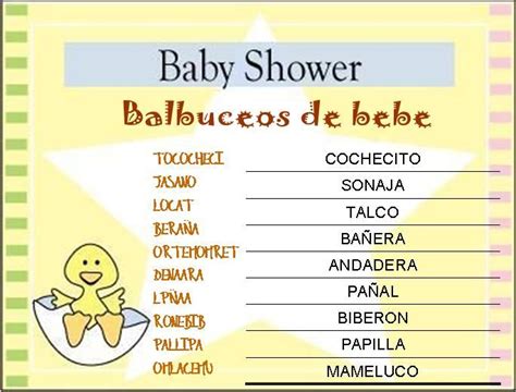 Juegos Para Baby Shower Sopa De Letras Con Respuestas Tengo Un Juego