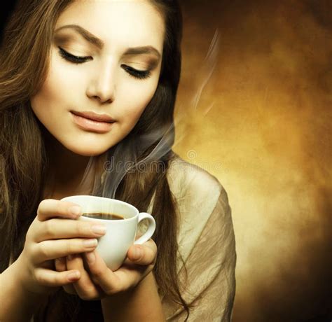 Beautiful Woman With Cup Of Coffee Stock Photo Image Of Face Enjoy