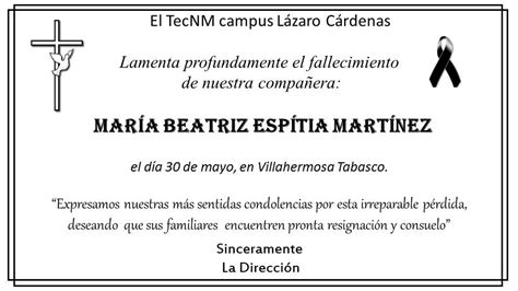 AVISO DE FALLECIMIENTO Tecnológico Nacional de México Campus Lázaro