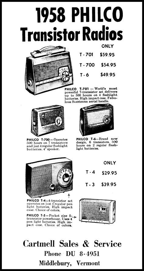 Vintage Advertising For The Philco Models T 4 T 5 T 6 T 700 And T 701 In The Addison County