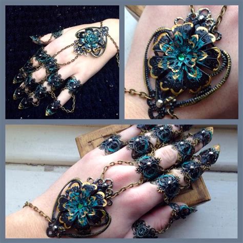 Finger Claws Full Hand Black Dahlia Black Gold And Green