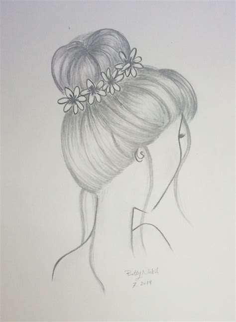 Maybe you would like to learn more about one of these? Draw hair, Bun hairstyle with flowers. | Pencil drawings of girls, How to draw hair, Girl ...