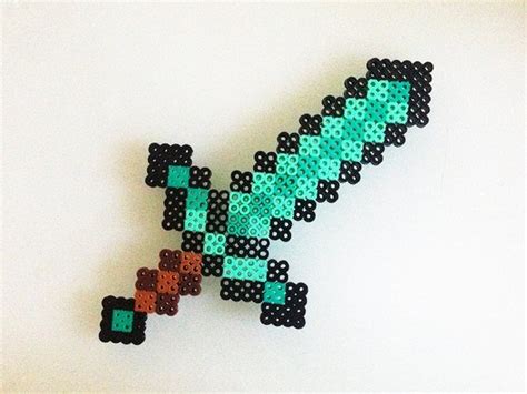 Minecraft Diamond Sword Made With Perler By Creativekidshoppe