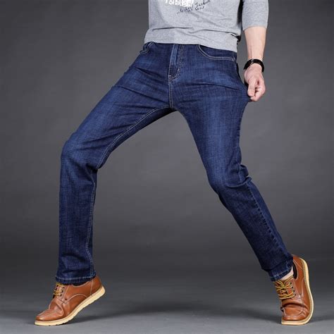 Men Smart Casual Jeans Trousers 2018 New Fashion Simple Mid Waist Full