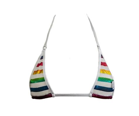 Sheer Rainbow Stripe Micro Bikini Top String Swimwear Minimal
