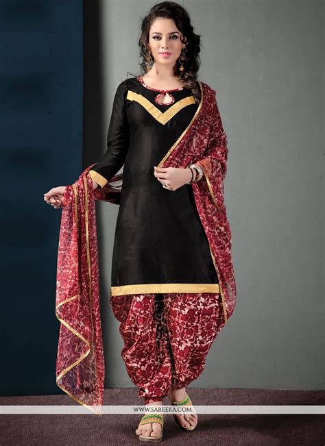 An Superb Black And Maroon Blended Cotton And Pure Chiffon Punjabi Suit