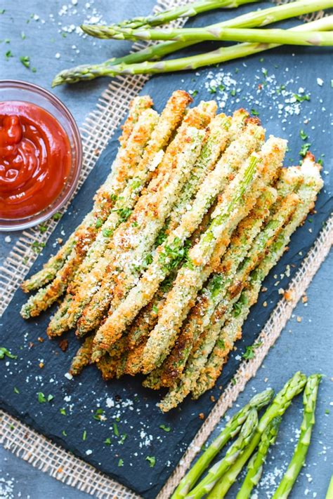 Only 4 ingredients make this creamy baked asparagus a breeze! Oven-Baked Parmesan Asparagus Fries | Gluten-Free, Vegetarian