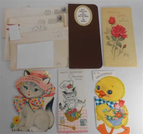 Vintage 1960s Hallmark Grandma Grandmother Happy Birthday Cards Die Cut