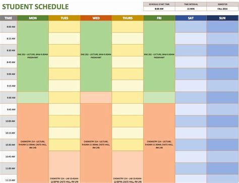 College Class Schedule Template Elegant Free Weekly Schedule Templates