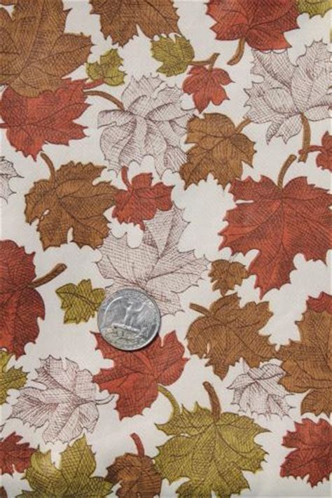 60s Vintage Autumn Leaves Print Fabric Twill Weave Cotton Sateen W